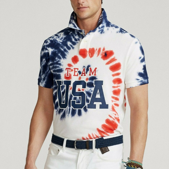 Polo Ralph Lauren Custom Slim Fit Team USA Tie Dye Mesh Polo Shirt Size XL~NWT